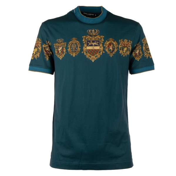 Cotton T-Shirt with coat of arms, crown and and logo print and logo sticker by DOLCE & GABBANA