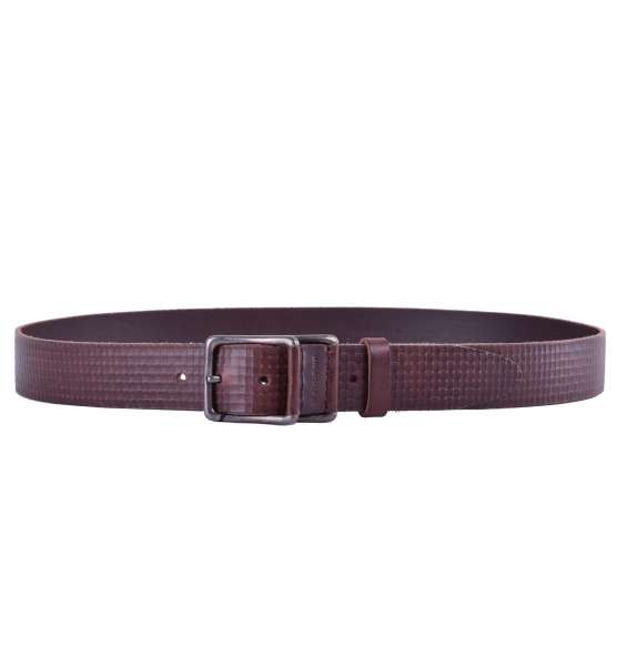 Calf leather belt with checked texture and buckle with logo by DOLCE & GABBANA