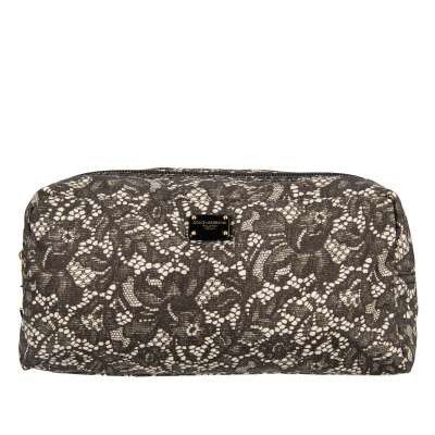 Nylon Clutch Etui Tasche mit Logo und Spitze Print Schwarz