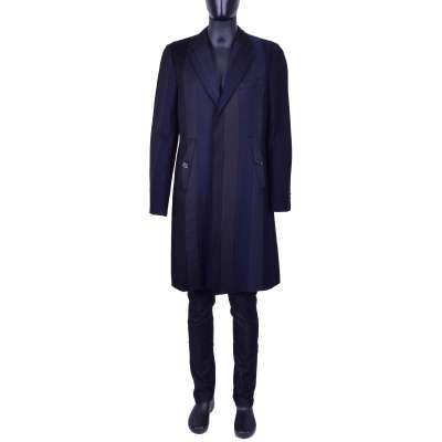 Striped Virgin Wool Coat Black Blue