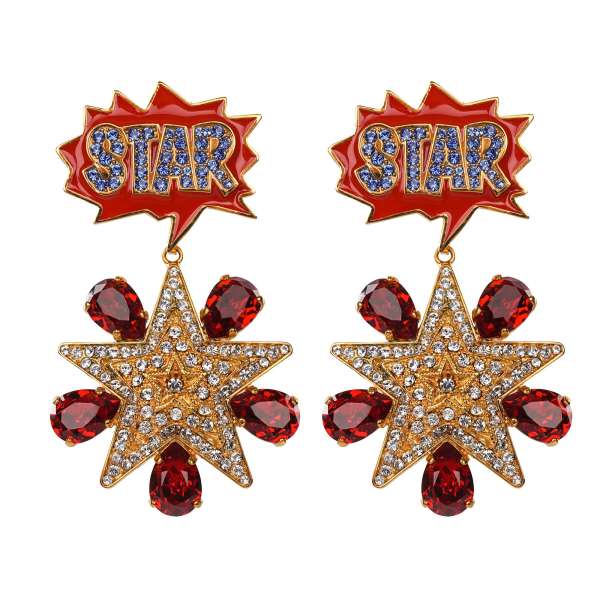 Fumetti Cartoons STAR Sterne Clip Ohrringe verziert mit Kristallen in rot, gold und blau von DOLCE & GABBANA 