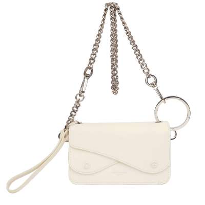 DG Logo Leather Crossbody Chain Handle Bag White Silver