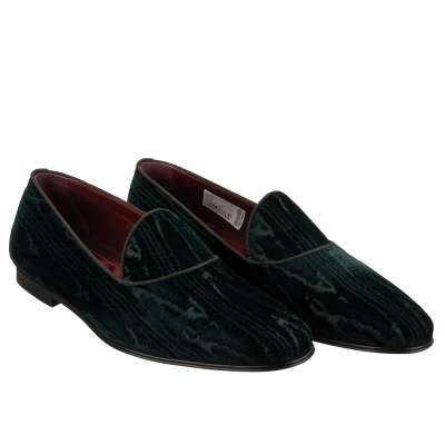 DG Logo Moire Velvet Shoes Loafer Moccasins Green 44 UK 10 US 11