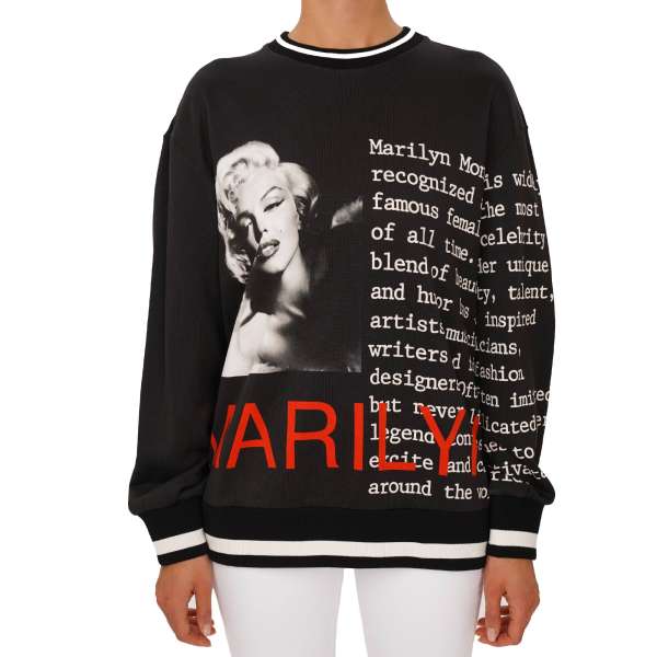 Oversize Baumwolle Sweater / Pullover mit Marilyn Monroe und Text Print in Schwarz, Rot und Weiß von DOLCE & GABBANA