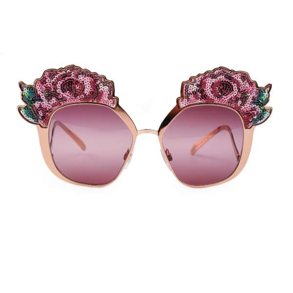 Special Edition Butterfly Sunglasses DG2202 embellished with rose sequin hand embroidery by DOLCE & GABBANA