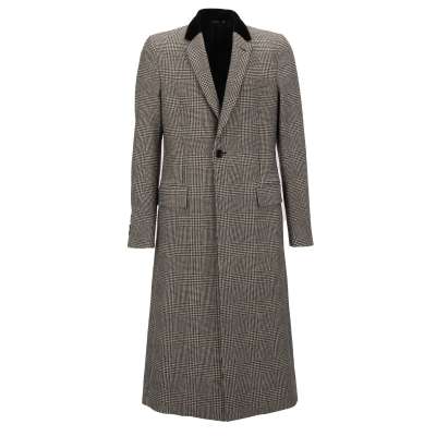 Einreihiger Tweed Mantel mit Price of Wales Muster Schwarz