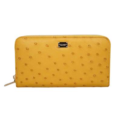Ostrich Leather Zip-Around Wallet Yellow