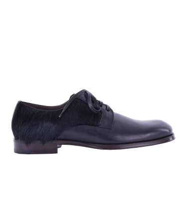 Fur and Leather Derby Shoes SASSARI Black 44 US 11