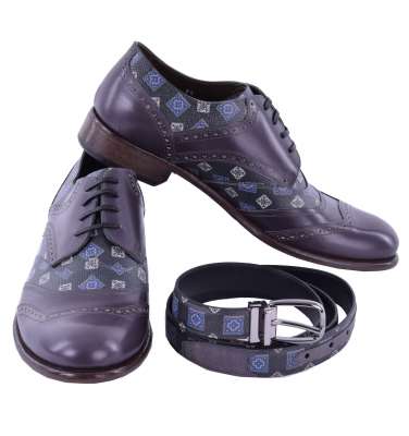 Dauphine Leder Derby Schuhe TAORMINA und Gürtel Geschenkset Grau Blau