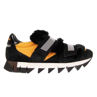 Fur Suede Sneakers CAPRI Black Yellow