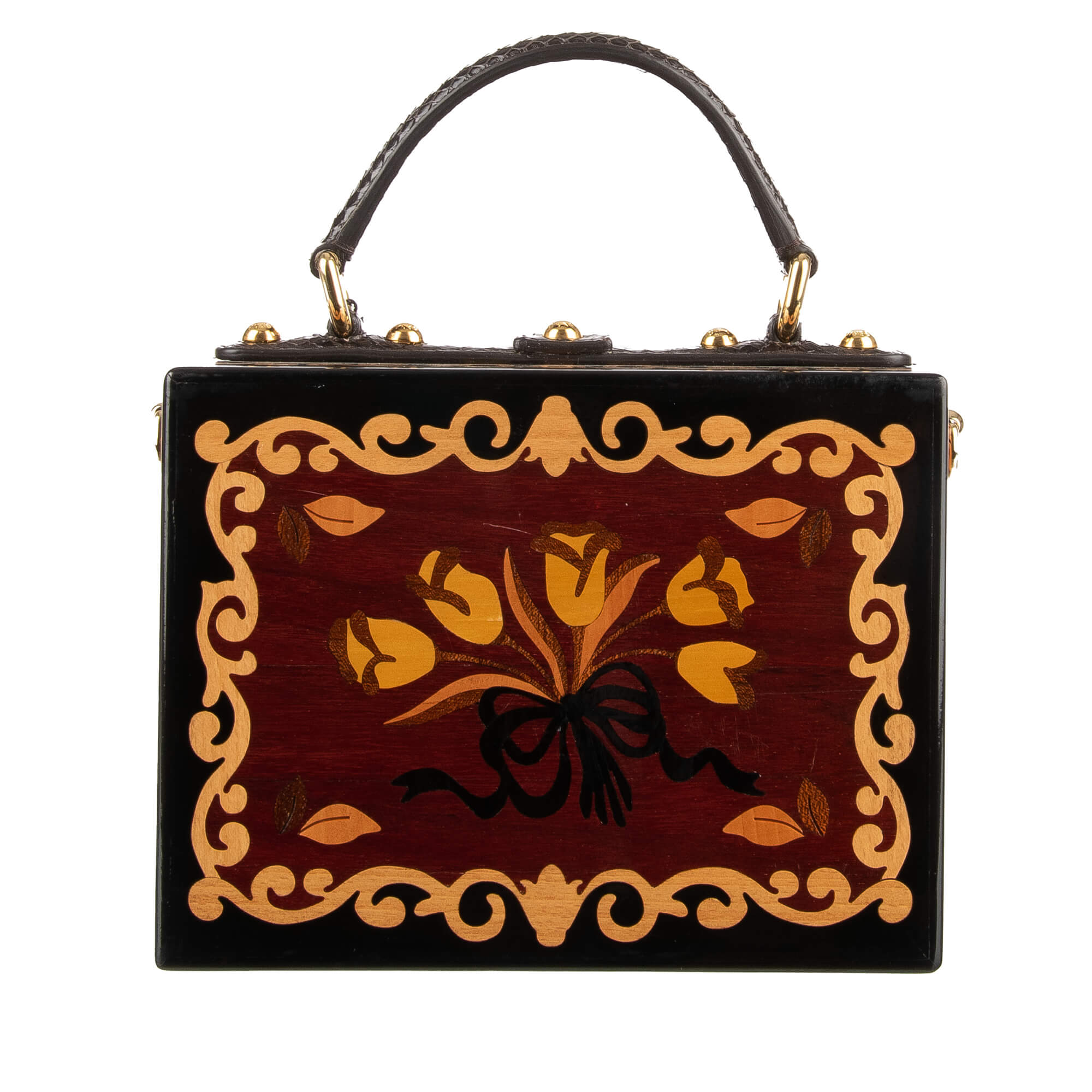 Dolce & Gabbana Unique Handmade Floral Wood Clutch Bag DOLCE BOX Black  Brown | FASHION ROOMS