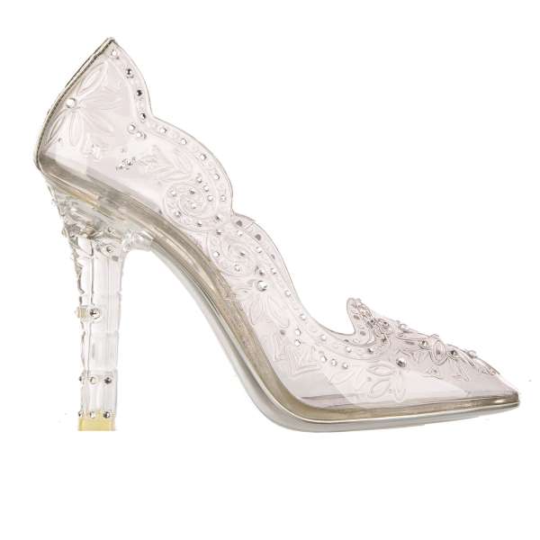Cinderella transparent Pumps made of PVC embellished with rhinestones in silver by DOLCE & GABBANA