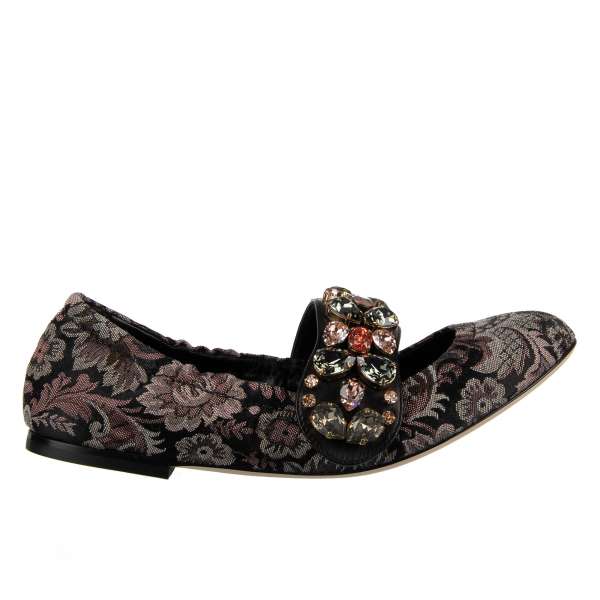 Elastic brocade ballet flats VALLY with crystals embellished strap by DOLCE & GABBANA Black Label