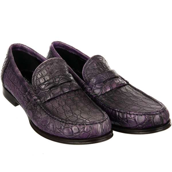 Exclusive Caiman Leather moccasins shoes GENOVA in purple by DOLCE & GABBANA