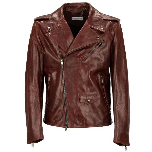 Lederjacke im Biker-Stil aus gewachstem Lammleder mit vielen Taschen von DOLCE & GABBANA