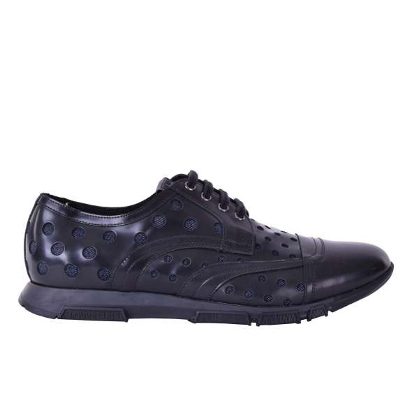 Perforated patent leather and denim sport style shoes / sneaker SCILLA by DOLCE & GABBANA Black Label 