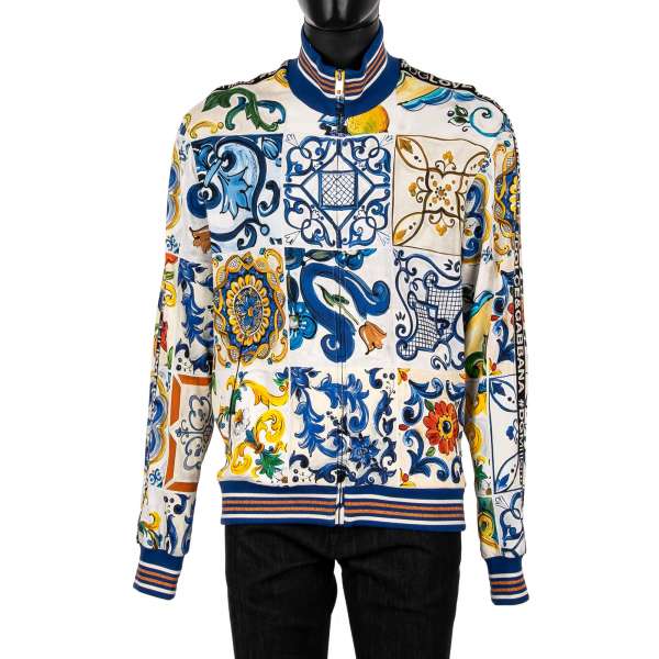 Majolica and lemon printed track jacket DG Royal Love with Logo stripes and knitted glittered details by DOLCE & GABBANA