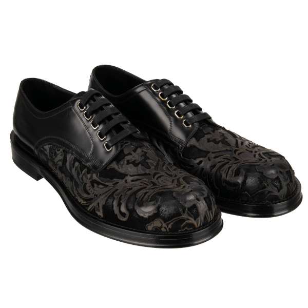 Baroque carved Derby Shoes PERUGINO made of leather in black by DOLCE & GABBANA