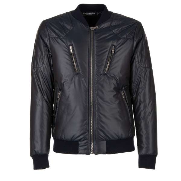 Padded nylon jacket with zip pockets, logo plate and knit details by DOLCE & GABBANA