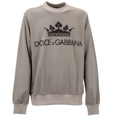 Cotton Sweater with Crown and Logo Print Gray 52 L