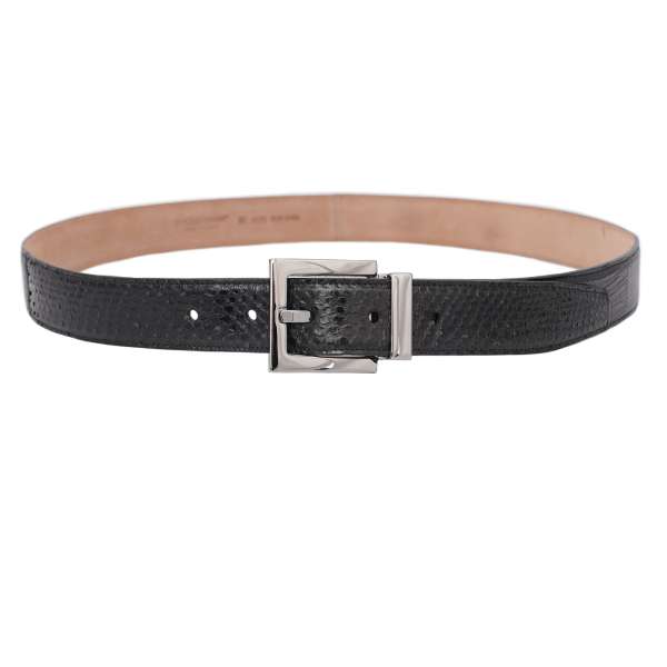 Classic Exotic Leather blend belt with silver buckle in black by DOLCE & GABBANA