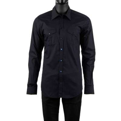 Cotton and Silk Shirt SICILIA with Pockets Blue