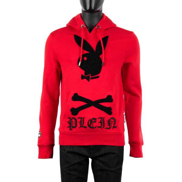 Hoody with a bunny skull Logo application in black and embroidered PLEIN logo at the front and embroidered 'PLAYBOY x PLEIN' lettering at the back by PHILIPP PLEIN x PLAYBOY