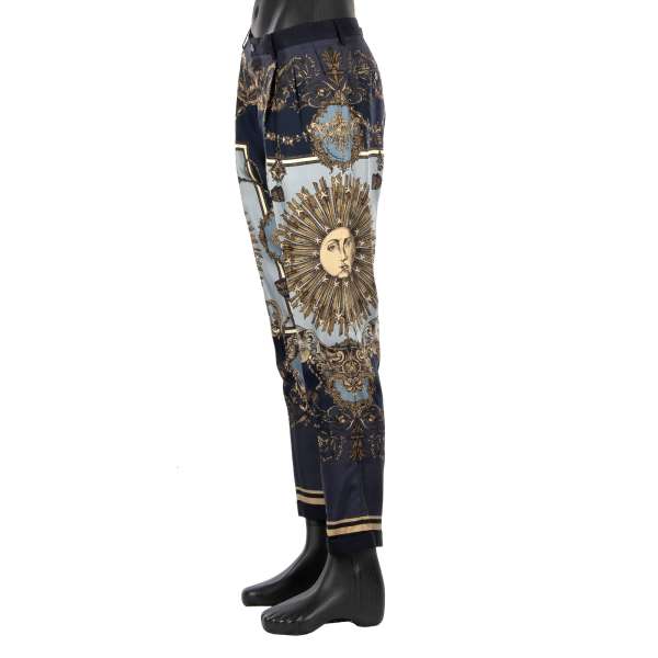 Classic / Dress Silk Trousers with a baroque style sun print by DOLCE & GABBANA
