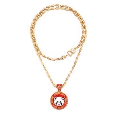 Dolce Gabbana UNISEX DG King Panda Pendant Chain Red Gold FASHION ROOMS