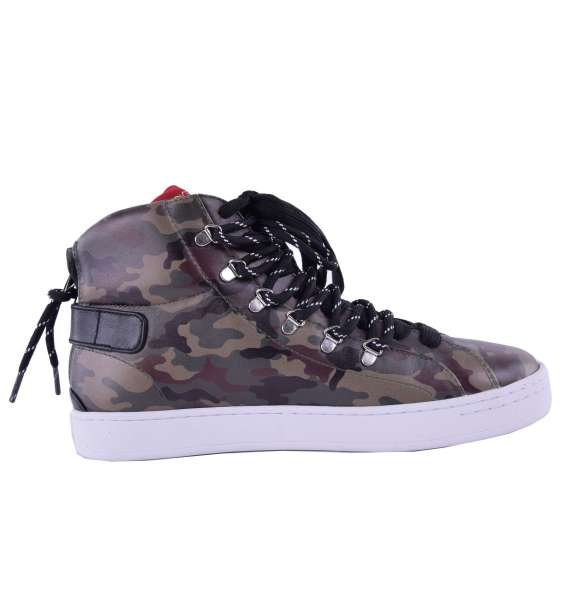 High-Top Sneakers with camouflage print and lace & zip fastening by DOLCE & GABBANA Black Label