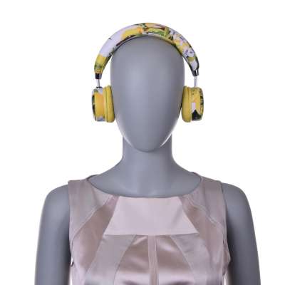 Lemon Printed Wireless Leather Headphones Hair band Yellow White