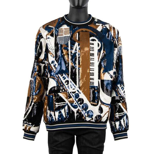 Außergewöhnlicher mit Pailletten bestickter Sweater / pullover mit Musik Motiven Stickerei von DOLCE & GABBANA