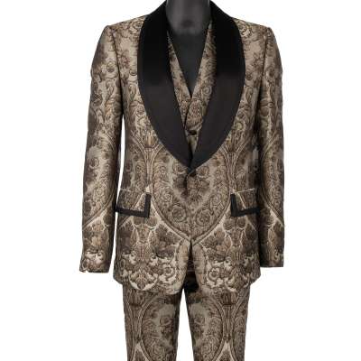 Baroque Jacquard Suit Jacket Waistcoat Black Beige 48 38 M