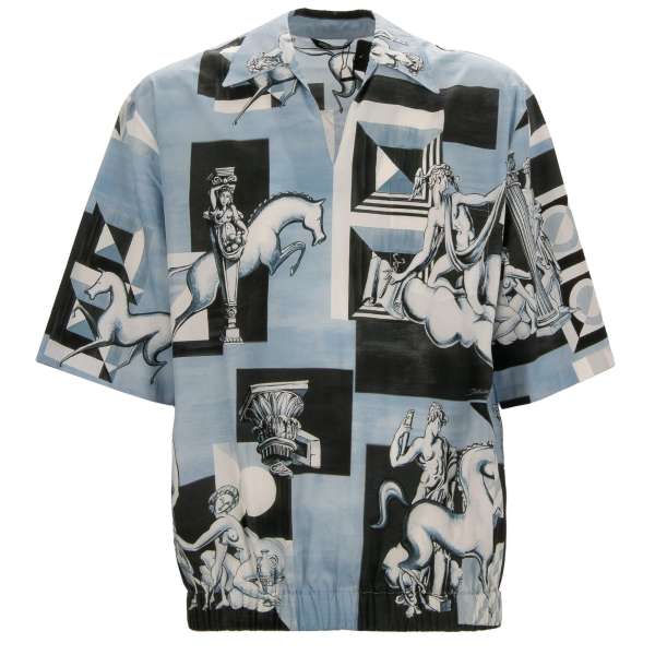 Gio Ponti Design Special Edition Shirt with short sleeves in blue and white by DOLCE & GABBANA 