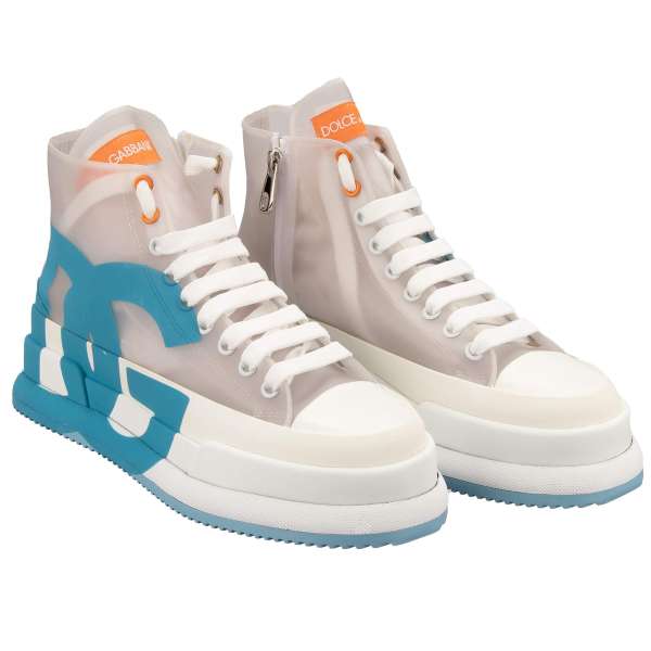 Women Transparent Hight Top Sneaker ALTA with DG Logo in white by DOLCE & GABBANA