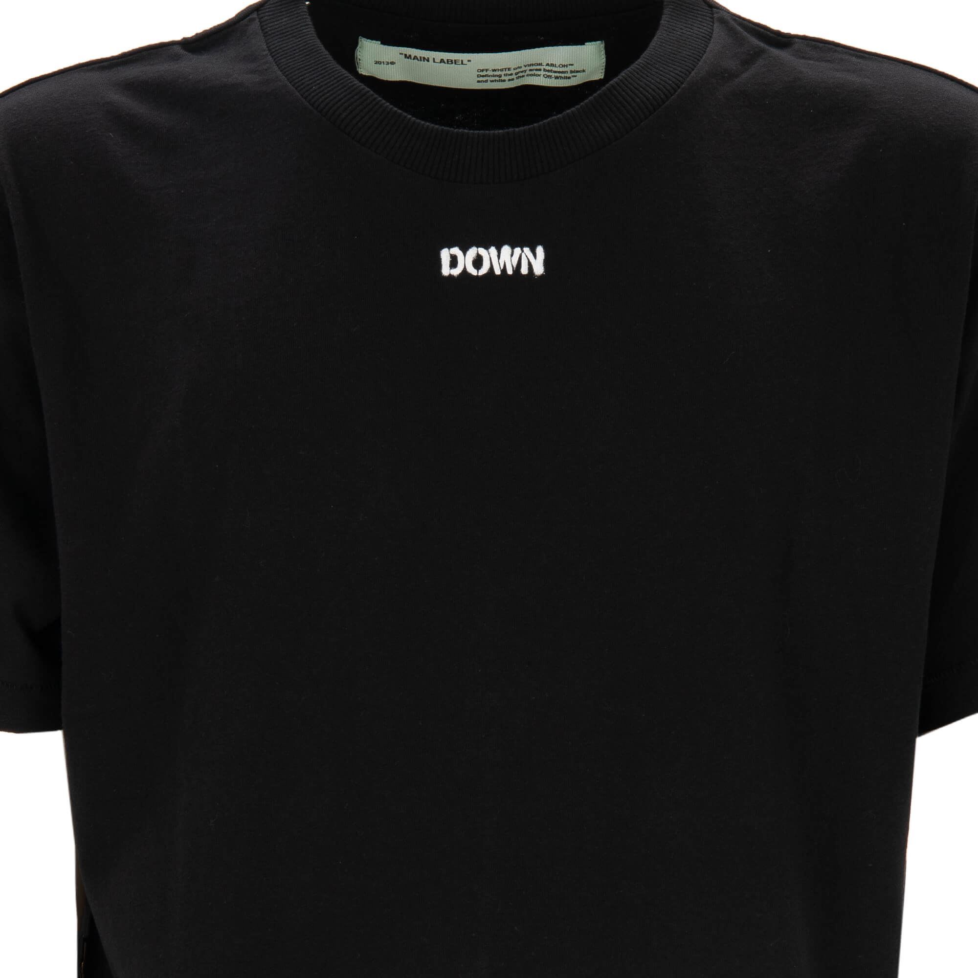 Off White Virgil Abloh Elevator Music Up Down Printed Cotton T Shirt Black L FASHION ROOMS