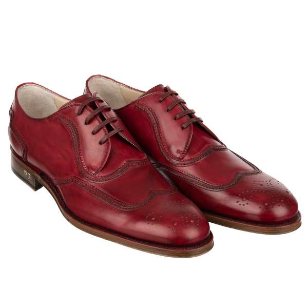 Leather derby shoes ROMA with DG Goodyear sole and hand-painted in red by DOLCE & GABBANA SARTORIA