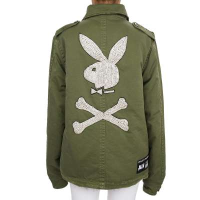 Kristall Playboy Pelz Parka Jacke CRYSTAL Khaki Grün M