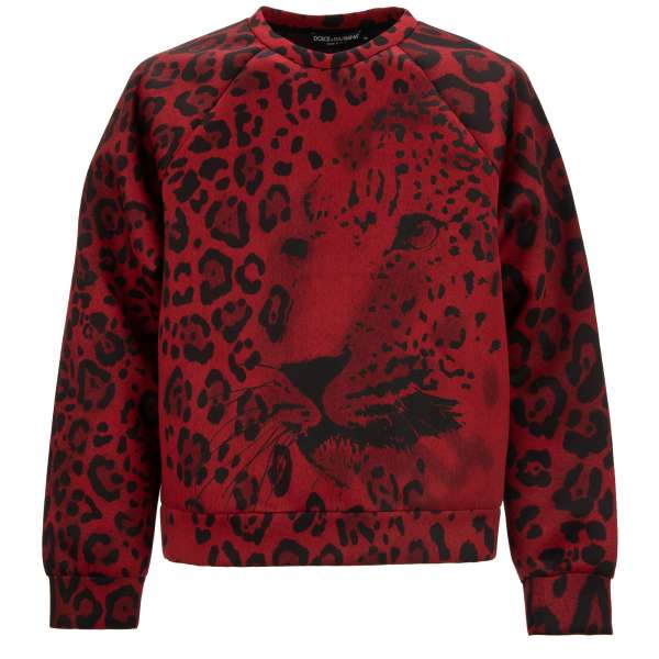 Oversize sweater with Leopard print in red and black by DOLCE & GABBANA