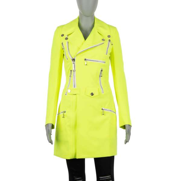  Cotton Trench Coat POP with zips and Philipp Plein Logo on the back in neon yellow by PHILIPP PLEIN COUTURE