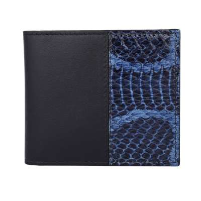 Snake Leather Wallet with Golden Logo Blue Black