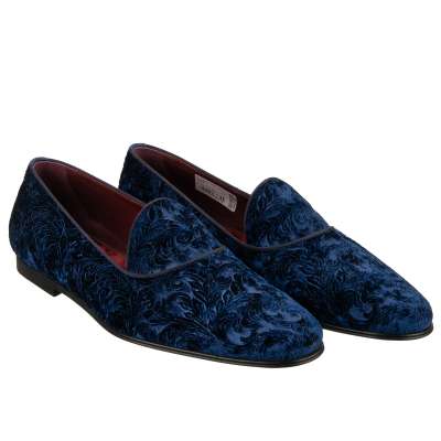 DG Logo Barock Samt Loafer Mokassins Schuhe Blau 44 UK 10 US 11