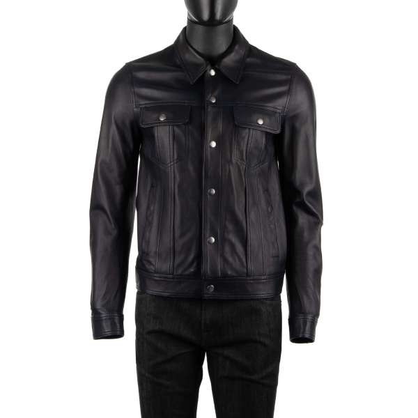 Nappa lamb leather jacket with many pockets with snap button fastening by DOLCE & GABBANA