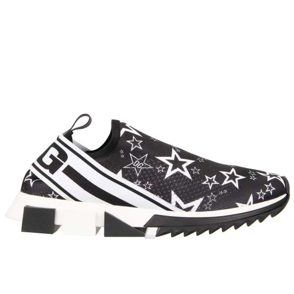 Low Top Sneaker SORRENTO aus Stretch Material, massiver Sohle, Sternen Print und Logo Streifen von DOLCE & GABBANA