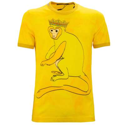 Affen Krone Print Baumwolle T-Shirt Gelb