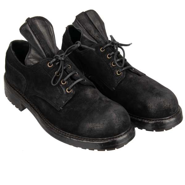 Derby Schuhe BERNINI aus Wildleder mit langer DG Logo Lasche in Schwarz von DOLCE & GABBANA