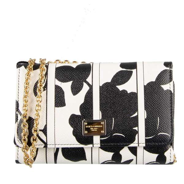 Crossbody Phone Clutch Tasche / Portmonnaie aus Dauphine Leder mit floralem Print, Logo Schild und Fächern von DOLCE & GABBANA