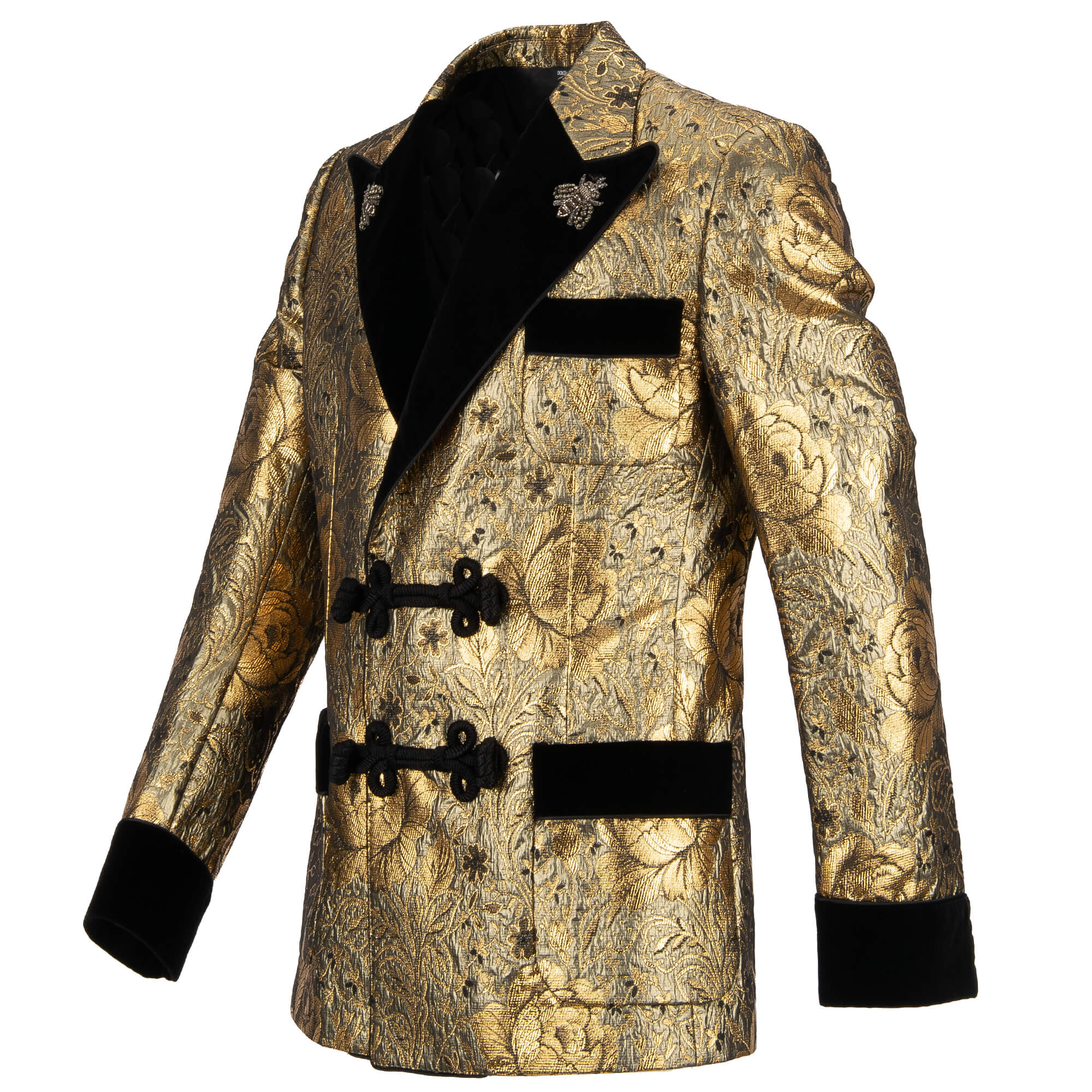 Dolce & Gabbana Baroque Floral Bee Tuxedo Blazer with Rope Closure ...