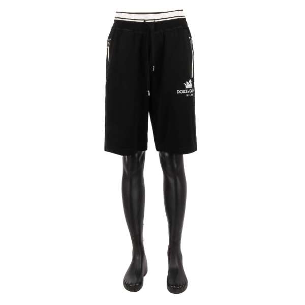 Cotton Sweatshorts with logo crown print and zip pockets by DOLCE & GABBANA