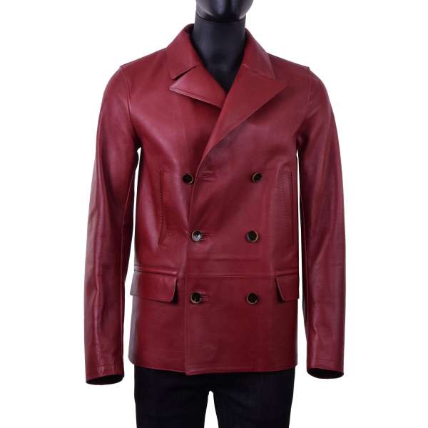 Double-breasted calfskin coat with a wide collar by DOLCE & GABBANA Black Line
